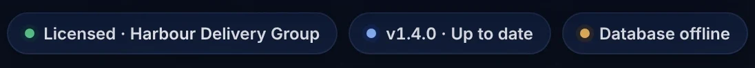 Footer status reading Database offline